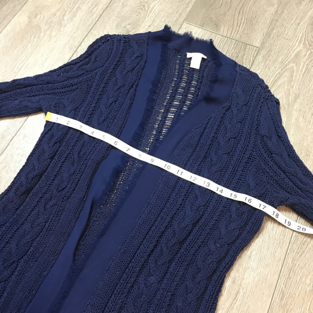 Chico's Blue Open Light long Knit Cardigan with chiffon edge Size 1 - Picture 6 of 7